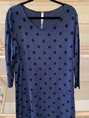 Kensie Women XL Blue Black Polka Dot Scoop Neck Long Sleeve Shift Dress